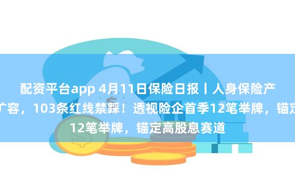 配资平台app 4月11日保险日报丨人身保险产品负面清单扩容，103条红线禁踩！透视险企首季12笔举牌，锚定高股息赛道