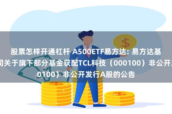 股票怎样开通杠杆 A500ETF易方达: 易方达基金管理有限公司关于旗下部分基金获配TCL科技(000100)非公开发行A股的公告