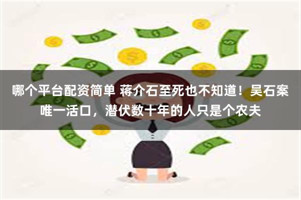 哪个平台配资简单 蒋介石至死也不知道!吴石案唯一活口,潜伏数十年的人只是个农夫